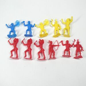 MPC Cowboy & Indian Toy Figure Lot 1960s Vintage Red Yellow Blue
